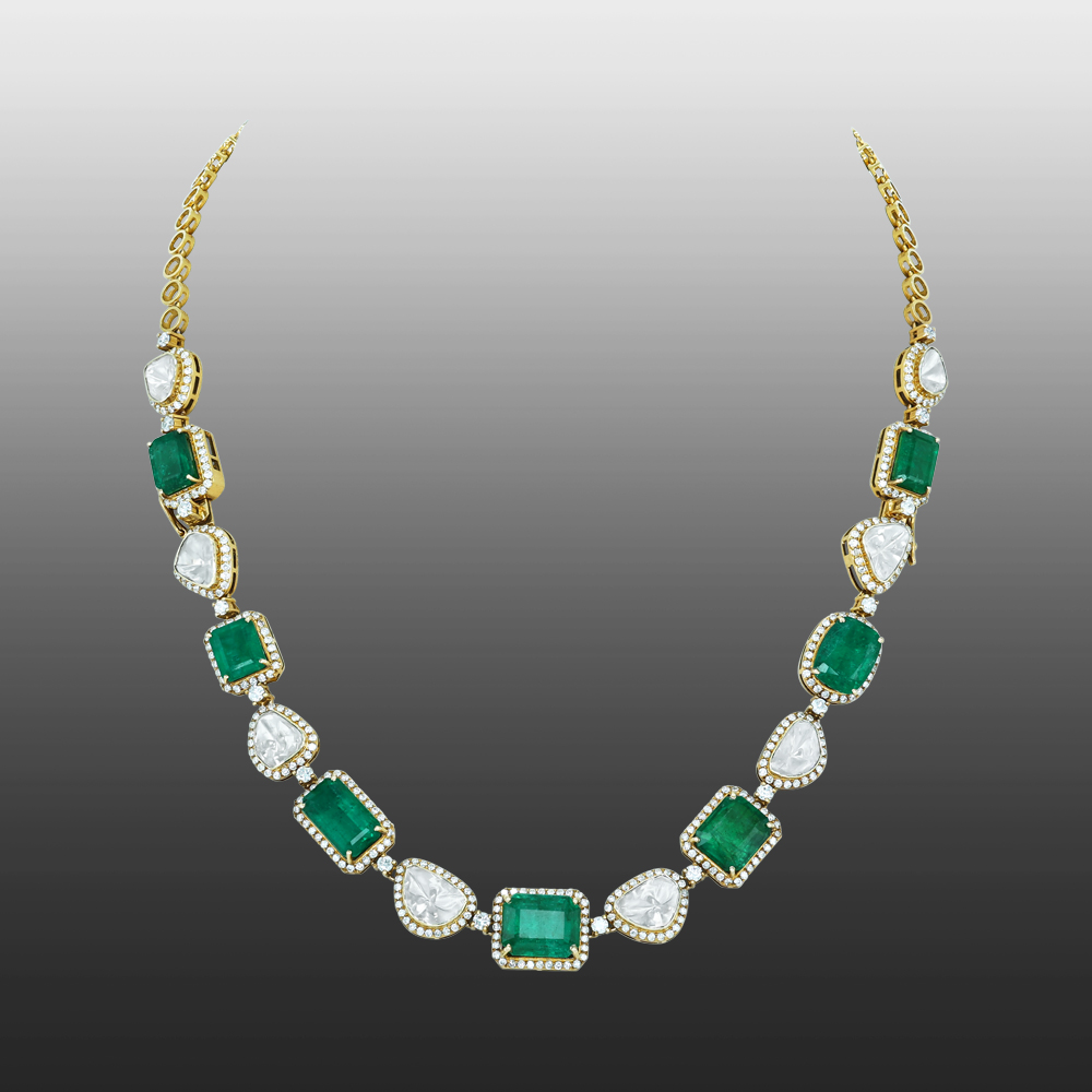 Emerald and Polki Bracelet/Necklace with Versatile Design